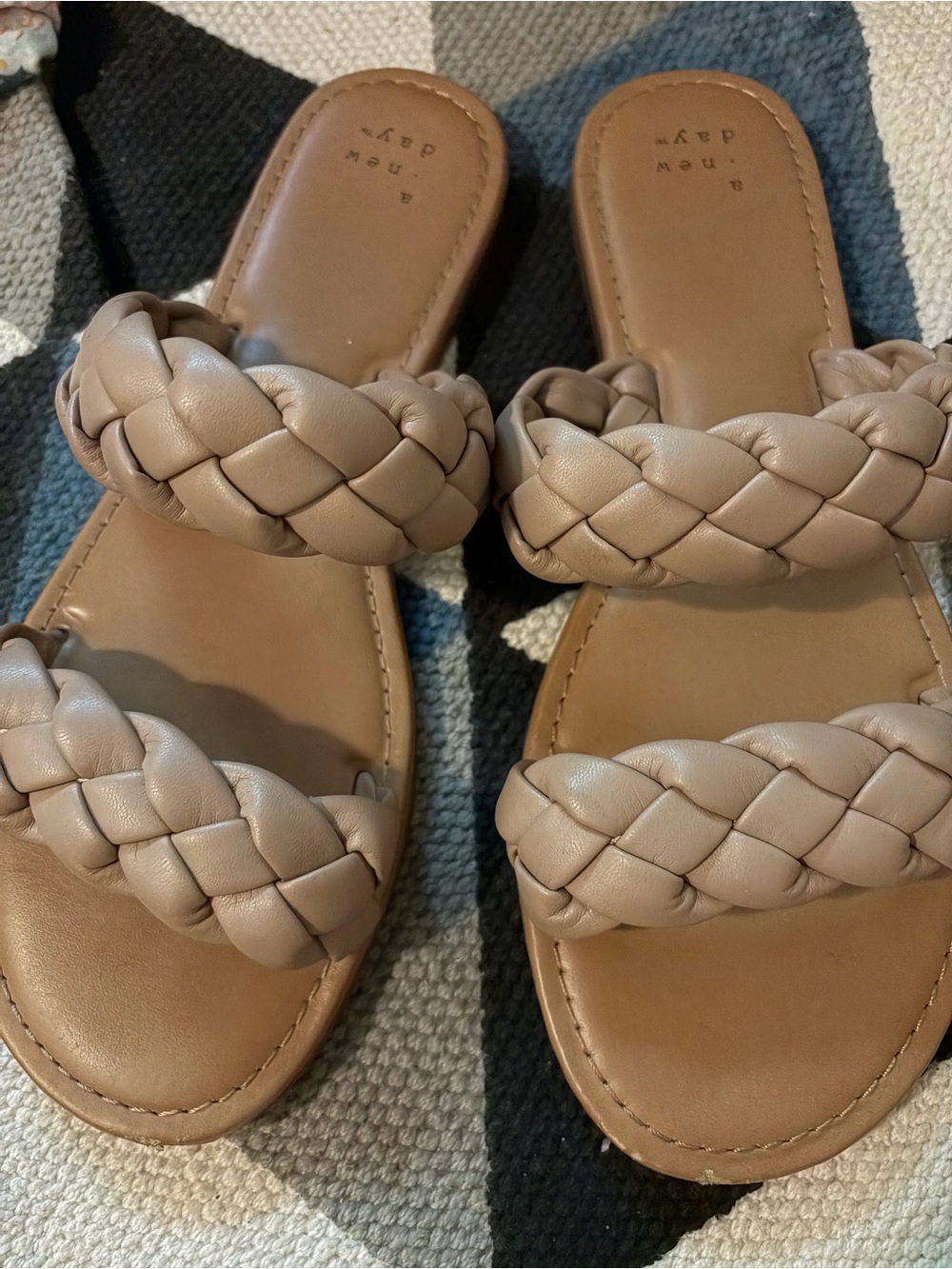 Braided Double-Strap Slide Sandals - Taupe size 8